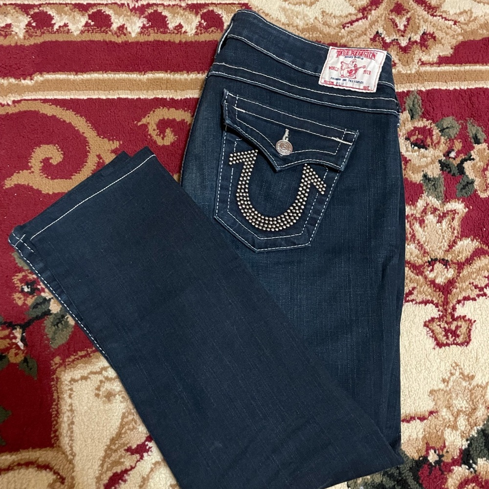 TRUE RELIGION low rise dark wash jeans